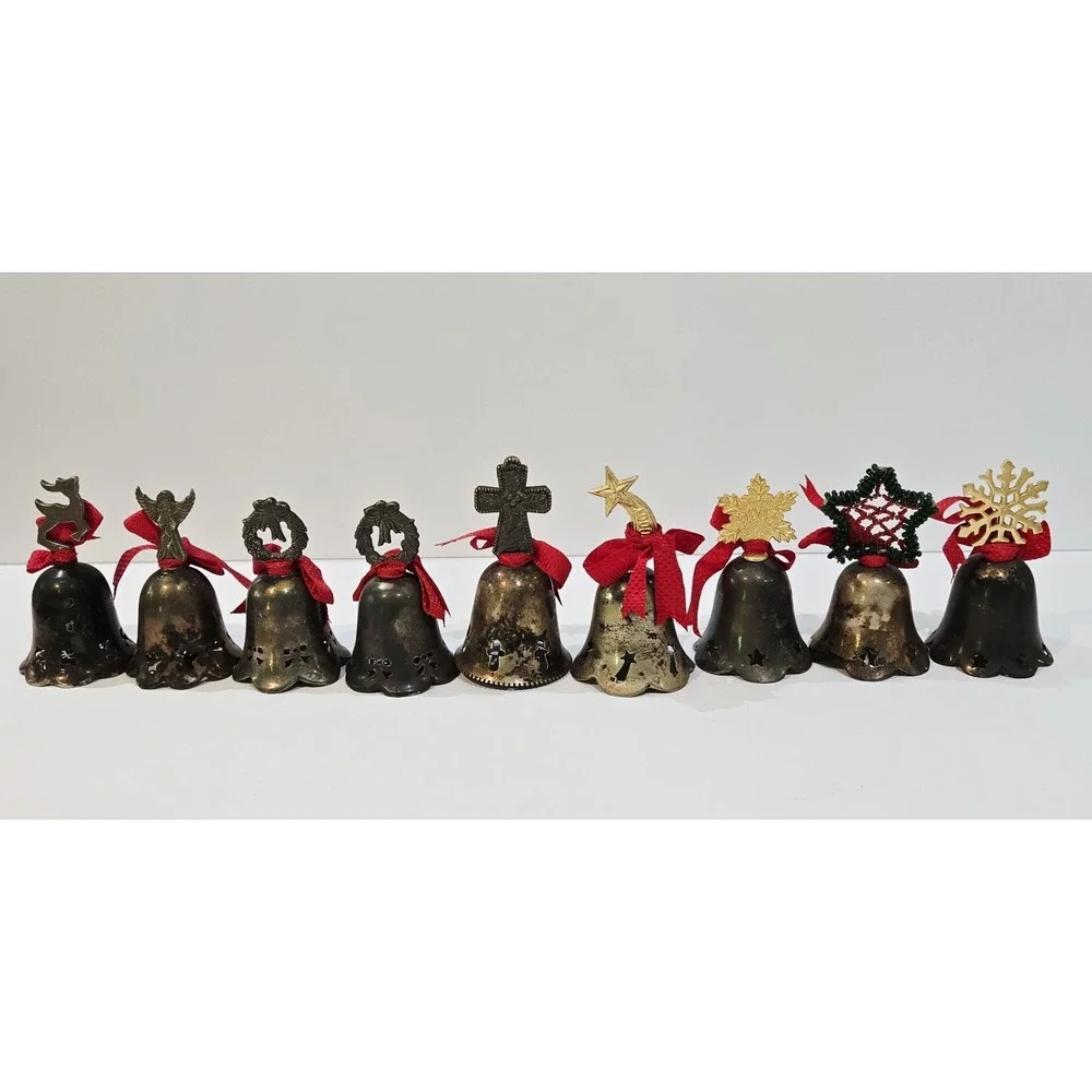 Lot Of 9 Vintage International Silverplate Co. Silver Plated Bells Christmas